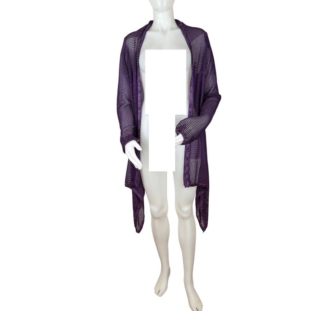 DKNY Jeans Womens Purple Mesh Knit Waterfall Open Front Cardigan Size L